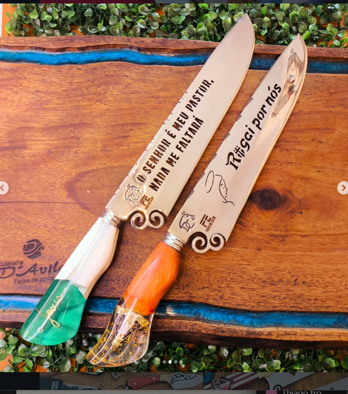 Facas artesanais com frases personalizadas